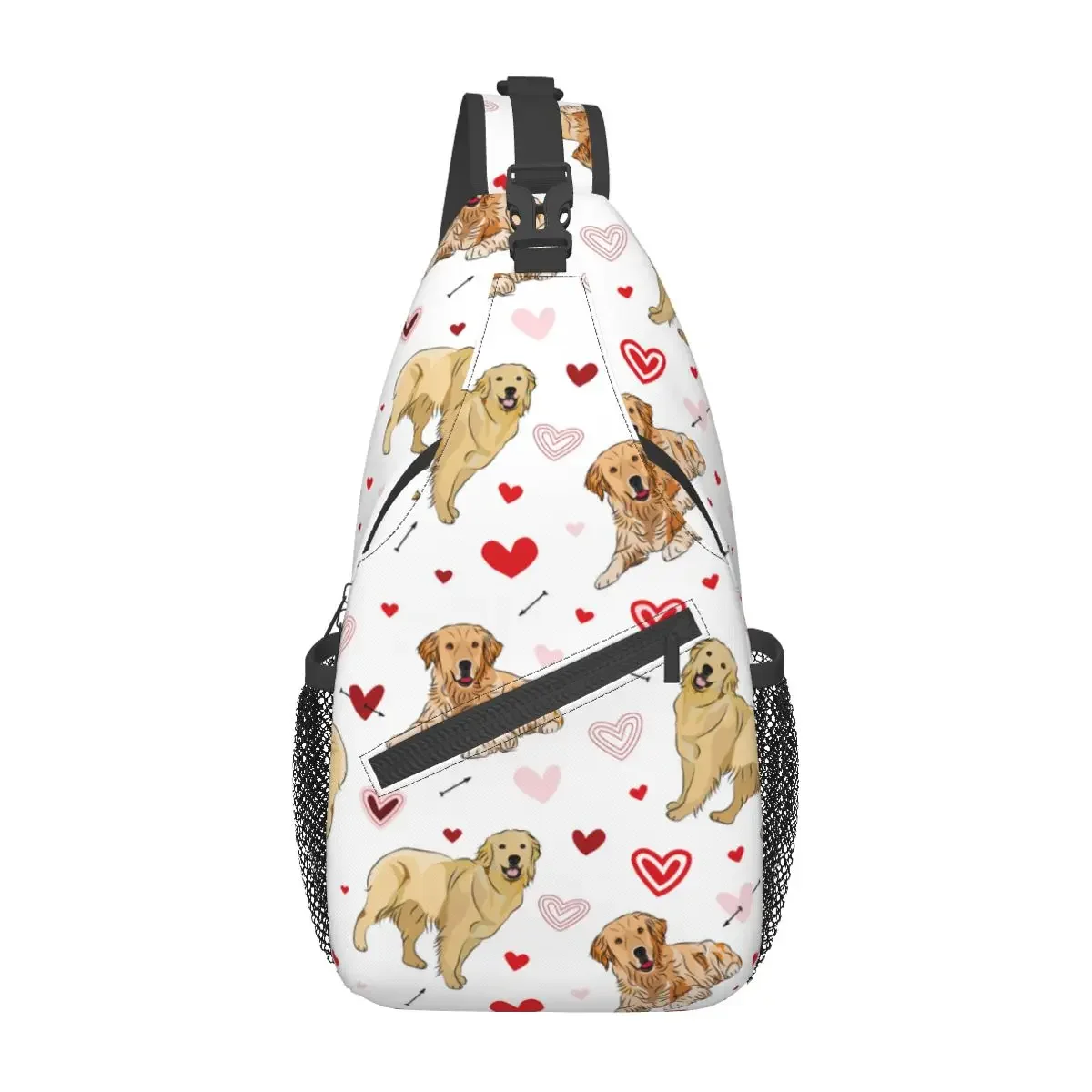 

Golden Retriever Dog Love Doodles Hearts Sling Bags Chest Crossbody Shoulder Backpack Travel Hiking Daypacks Printed Satchel