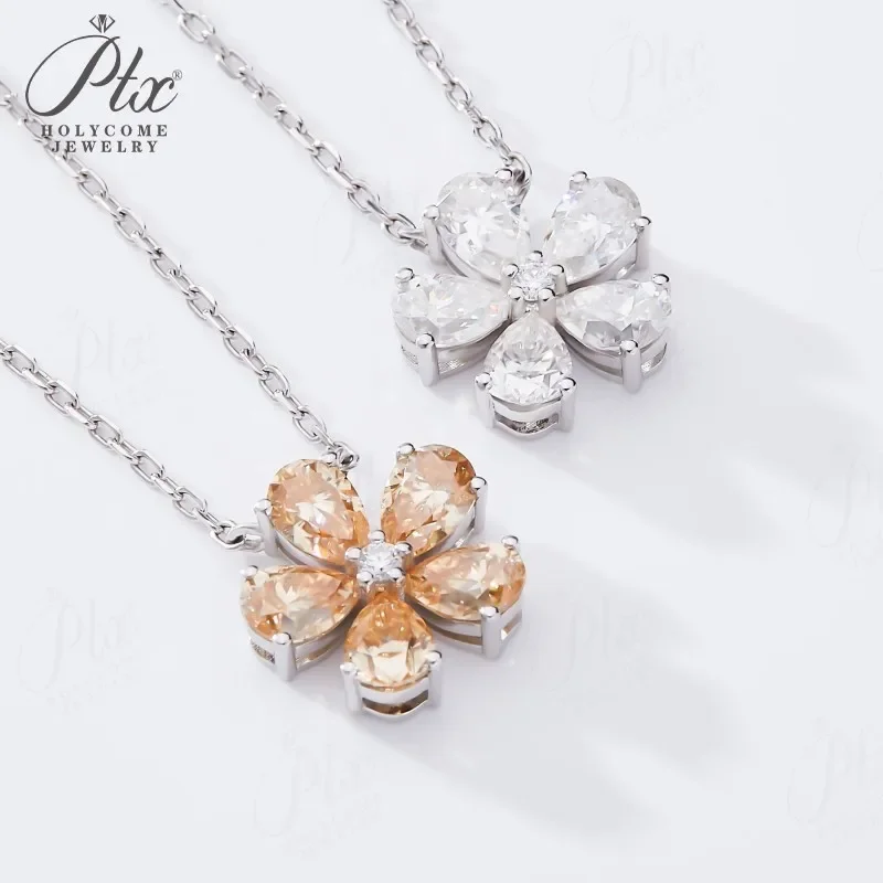Halskette mit Fünfblättrigem Blumen-Anhänger, Moissanit-Diamant, 925 Sterling Silber Kette, Schmuck für Damen, Hypoallergen, Jubiläumsgeschenk – Detail 7