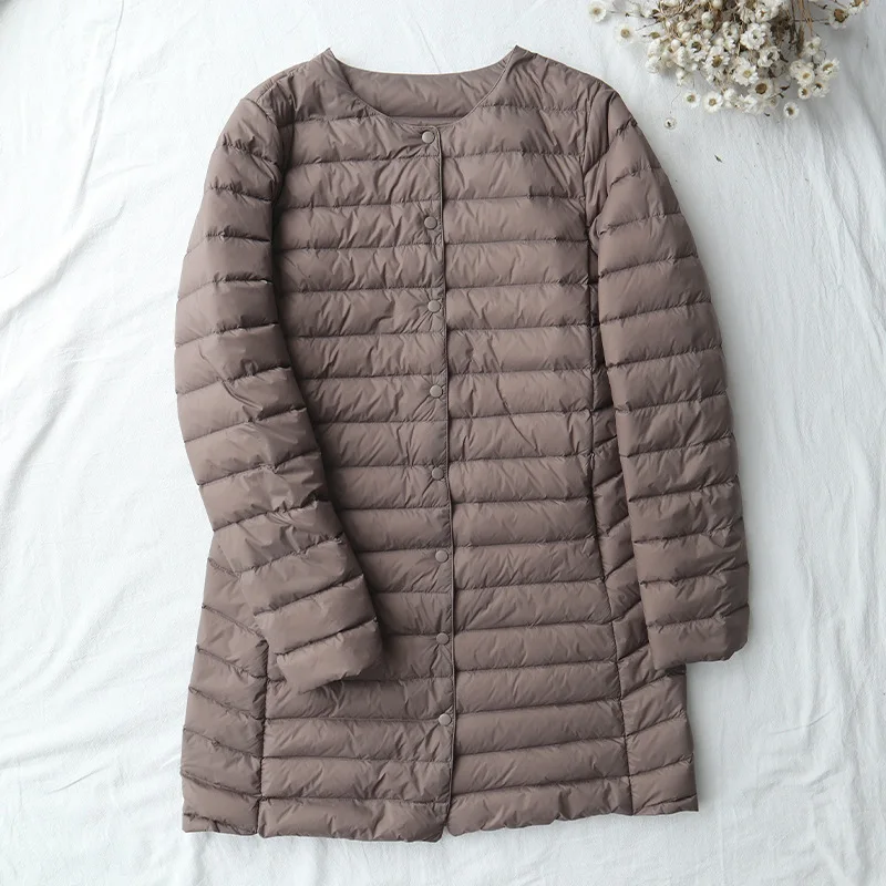 Warm Bigsize Down Jacket 2025 Autumn Winter Women Light Thin White Duck Down Coat Female Midi Long Slim Puffer Parkas Outwears