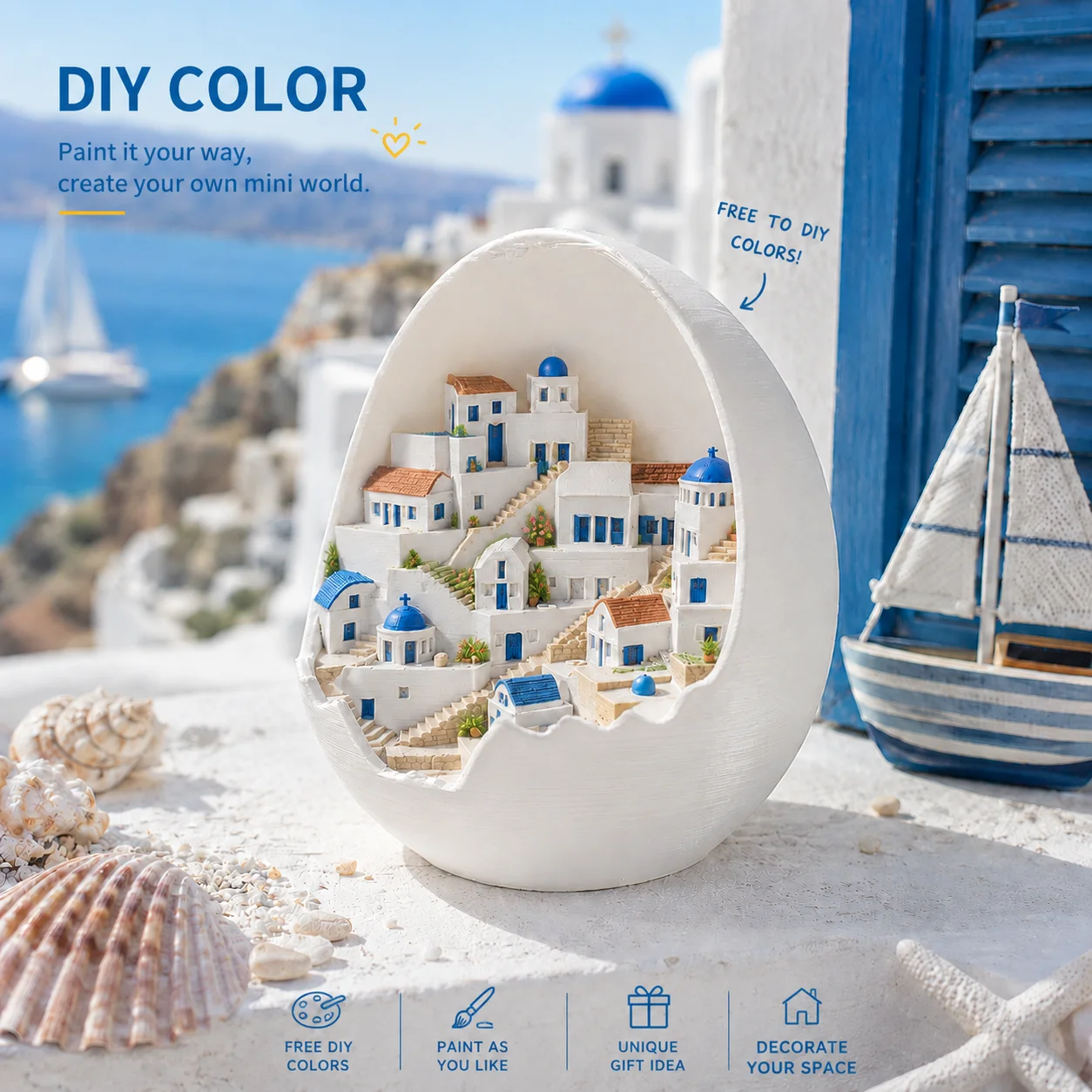 Miniature egg world ornaments, three-dimensional stepped house miniature landscape, tabletop decorative ornaments,shooting props