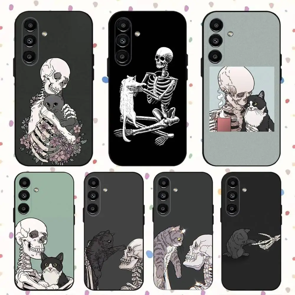 

Skeleton Cat Painted Phone Case For Samsung S24,S21,S22,S23,S30,Ultra,S20,Plus,Fe,Lite,Note,10,9,5G Black Soft Cover