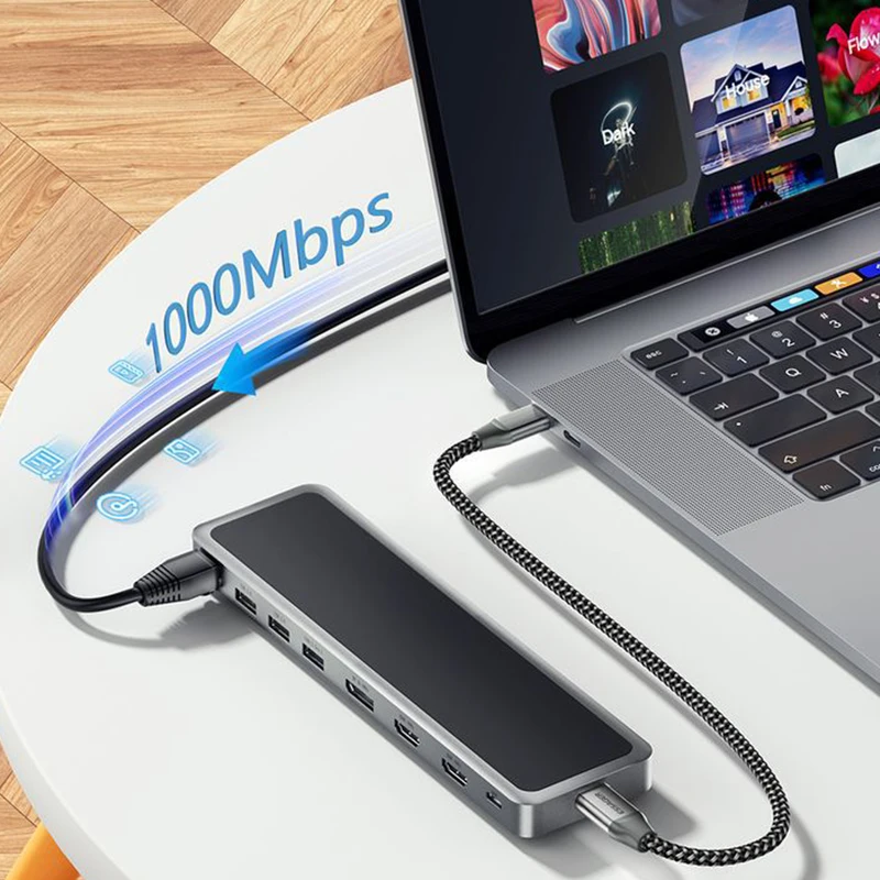 Hub Tipe c HD ganda DP 4k 60hz thunderbolt dock mst hub usb c ke 2 hdmi stasiun dok untuk Aksesori laptop apple macbook pro