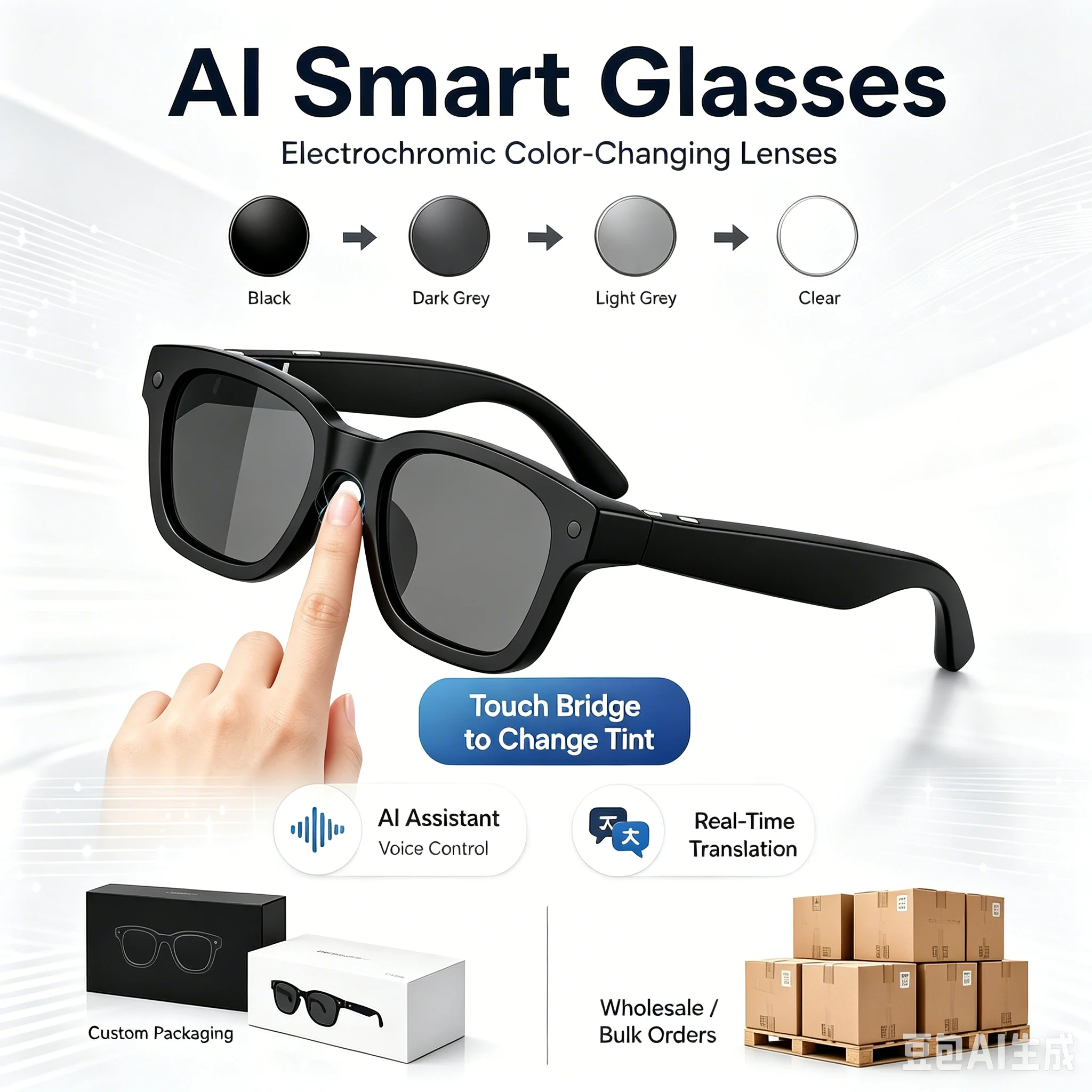 2026 New Technology Electrochromic Lens Smart Glasses 800W Pixel Camera 1080P Video Shooting Chatgpt AI Assistant Translation