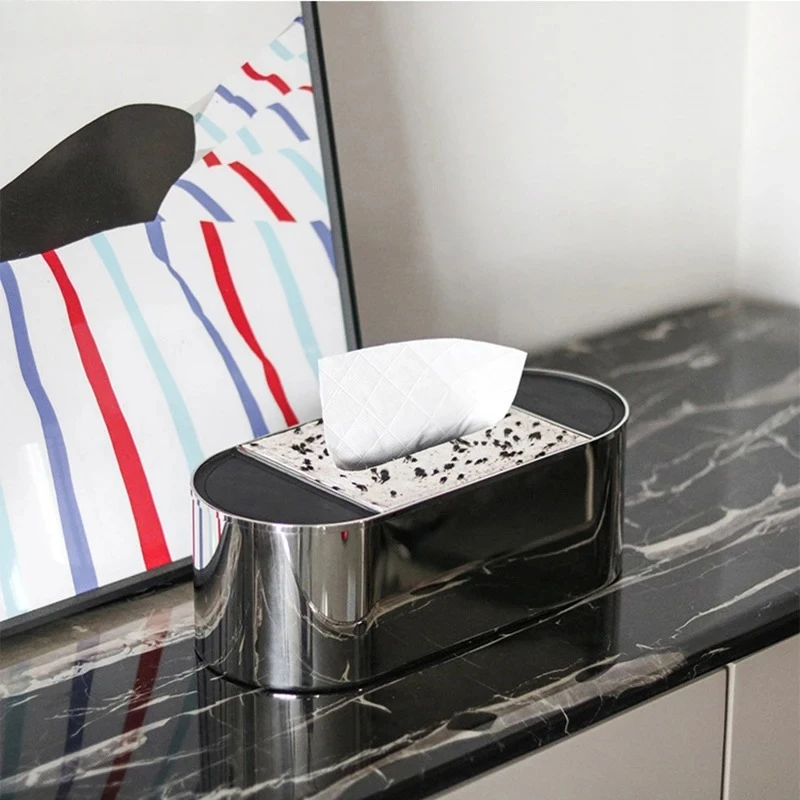 

Minimalism Stainless Steel Tissue Box Coffee Table Desk Decoration Creative Silver Tissue Box Bedside Table Paper Towel Case