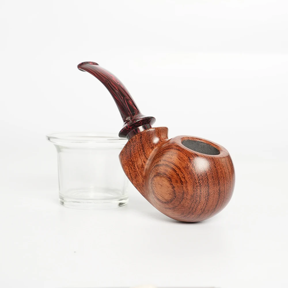 MUXIANG imported rosewood tobacco pipe apple cavity design 3mm flue bowl diameter 21.5mm wood pipe colorful acrylic pipe mouth