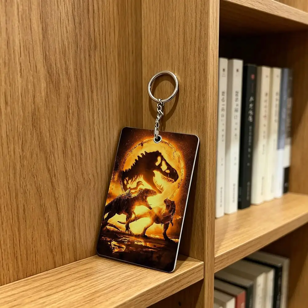J-Jurassic Park D-Dinosaur World Card Case Leather Card Holder Keychain Key Ring Door Access Tags ID