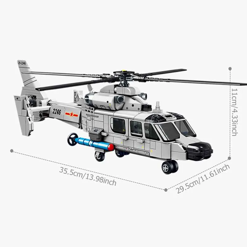 SEMBO 449pcs Z-9 Shipborne Helicopter Assemblage Building Blocks MOC Armed Aircraft Fighter Soldiers Models Kids Toys Boys Gifts