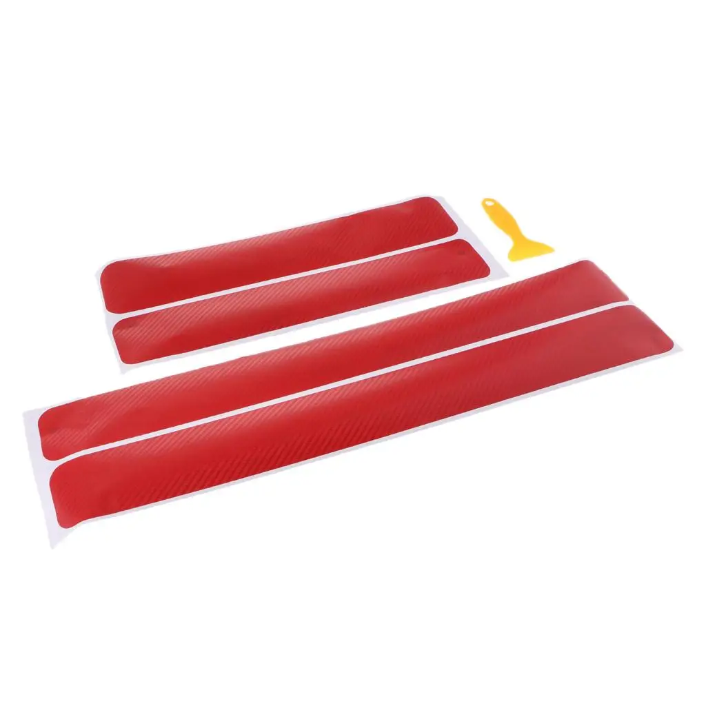 2x 4 Fiber Door Sill Scuff Plate Anti Scratch Sticker + Scraper Blade Tool