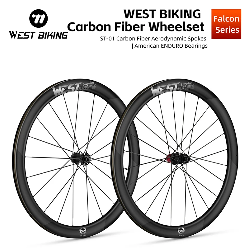 

WEST BIKING Bicycle Wheelset 700C Disc Brake Full T700+T800 Carbon Fiber Lightweight Wheels T- Spoke Tubeless Vbrake Wheels Set