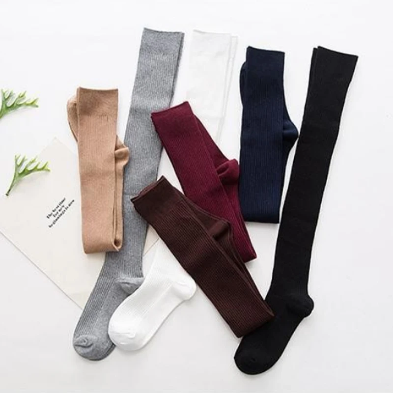 

Осенние женские полосатые чулки, удобные эластичные гольфы выше колена в корейском уличном стиле, однотонные теплые женские длинные носки