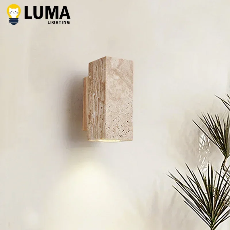 

Designer Wabi Sabi Limestone Wall Light Bedside Bedroom Living Room Travertine Stair Corridor Decor Sconce LED Lighting Lustre