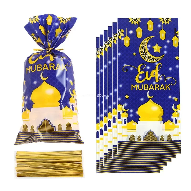 25pcs Eid Mubarak Gift Bags Plastic Candy Cookie Bag Ramadan Kareem Decoration 2025 Islamic Muslim Party Supplies Eid Gifts