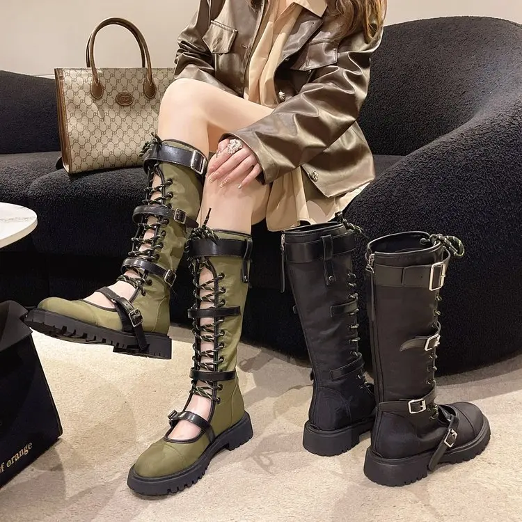 Botas Chelsea para mulheres na altura do joelho, botas de motocicleta, sapatos legais, alta qualidade, sandálias femininas, na moda esportiva