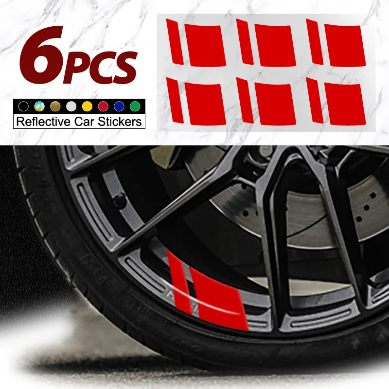 

6 PCS Multi-Color Reflective Wheel Rim Stickers Waterproof Vinyl Decals for Car Motorcycle Decor