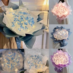Handmade Butterfly Bouquets Material Set with Light String Flower Package Wrapping Paper Wedding Birthday Party Decoration Gift