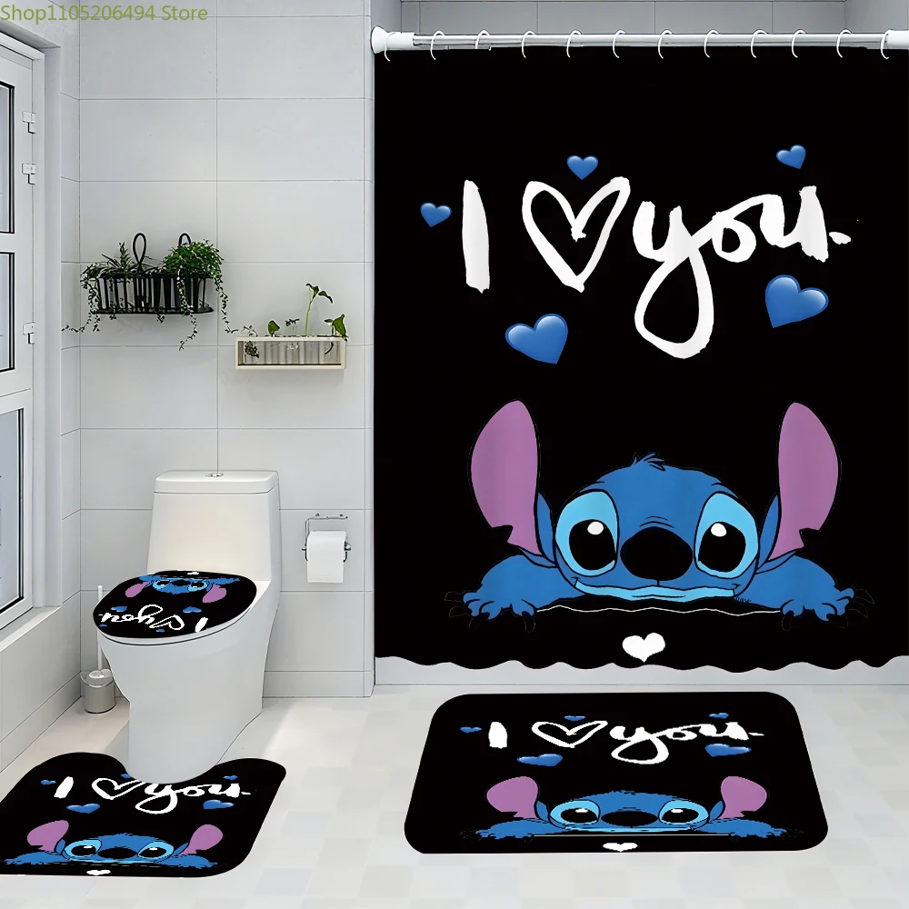 

Disney Stitch Bathroom Four-piece Set - Avant-garde Waterproof Shower Curtain, creating a complete bathroom kit