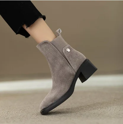 

Women High Heels Ankle Boots Chunky Shoes Woman Winter 2025 Fashion Chelsea Boots Trend Pumps Casual Suede Zapatos Mujer Botas