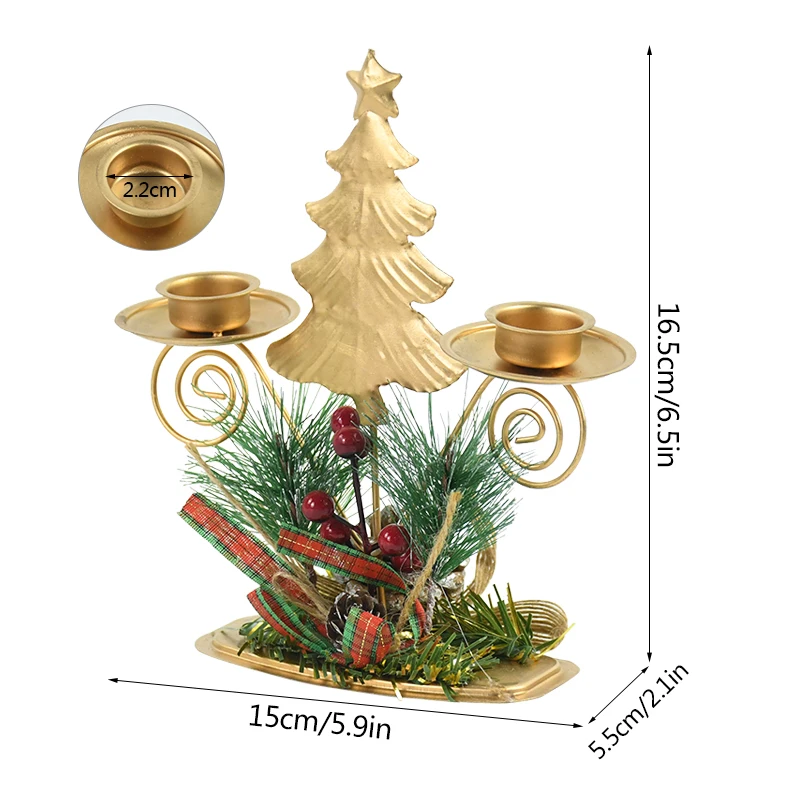 Navidad Noel Christmas Decoration New Year Candle Holder Metal Christmas Tree Candlestick Santa Berry Ornament Xmas Table Decor - Image 6