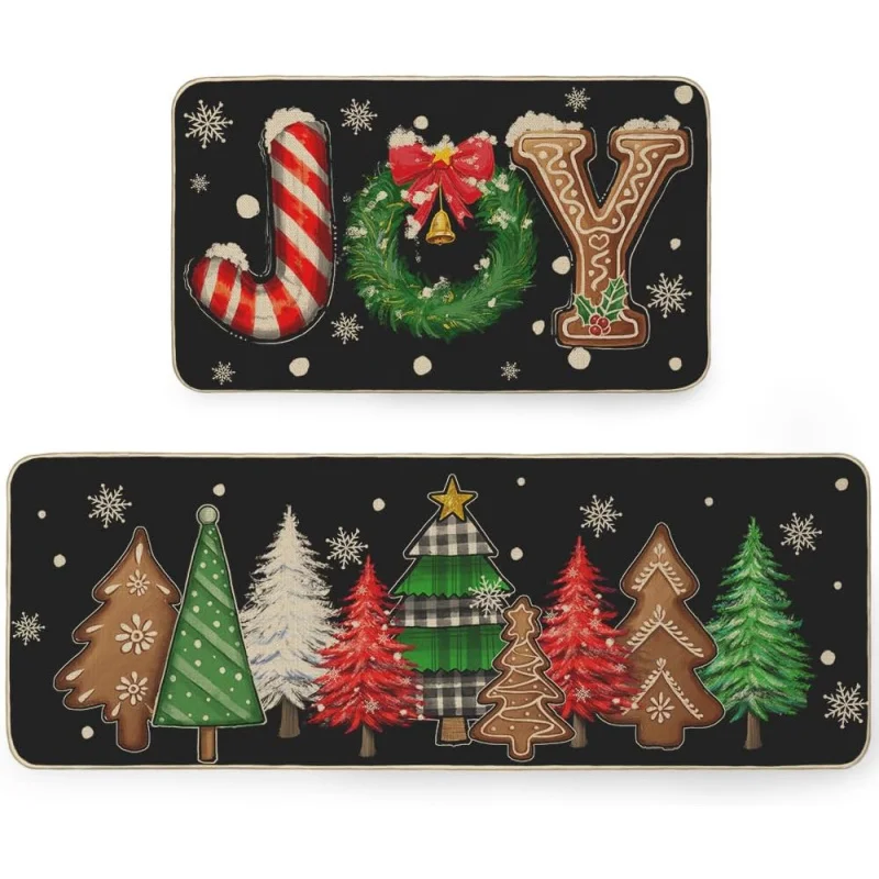 Christmas Tree Kitchen Floor Mat 2-piece Set Holiday Party Winter Living Room Bedroom Door Mat 20inX31in 18inX47in