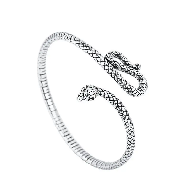 Silver Color Snake Shape Cuff Bangle Beach Fashion Pulseiras Bijoux Lover Bracelet Hip Hop Bangles For Women B057