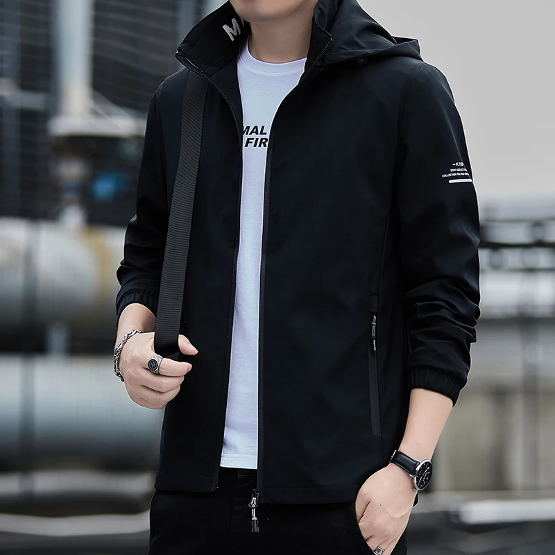 

Detachable Hood Casual Jaet Outdoor Men's Youth Spring Autumn New Sle Polyester Stand Fit Windproof Zipper Decorated