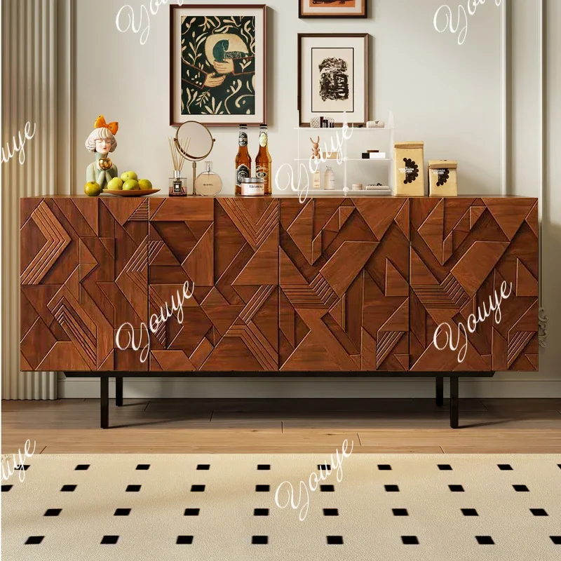 C Medieval Style Dining Side Cabinet, Living Room Entry Porch Cabinet, Carved Light Luxury Black Partition Multi-functional Lock