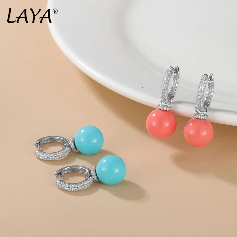 LAYA  New Fashion Turquoise Earrings Zircon 100%925 Sterling Silver Silver plated lawrencium Earrings Women Jewelry Gift 2024