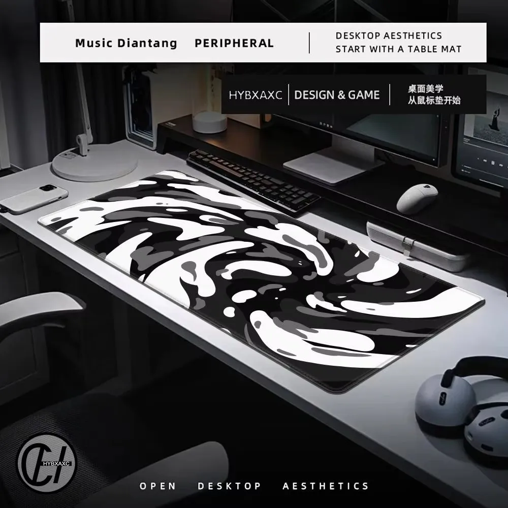 Zwart-Wit Abstracte Muismat Gaming Accessoires Kantoor Gamer Toetsenbord Bureaumat Grote Rubberen Lagen Vloeibare Kunst Muismat