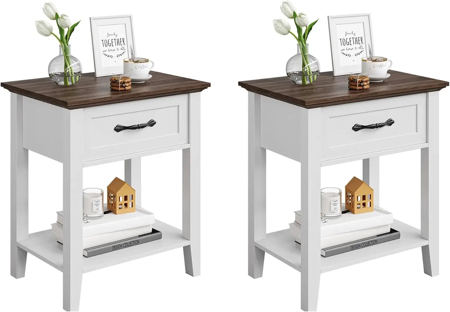 Nightstands Set Of 2, End Table With Drawer, Side Table For Spaces, 2 Tiers Storage Shelves With Dresser, Bedside Table For