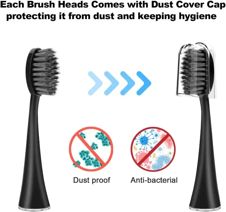 10pcs Replacement Brush Heads for Original Burst Pro Sonic Electric Toothbrush Soft Charcoal Bristles Refill with Dust Cover Cap