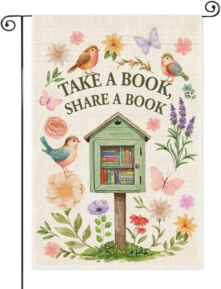 SRWNFOS Take A Book Share A Book Garden Flag, 12x18 Inch Double Sided Yard Home Holiday Farmhouse Porch Room Classroom Lawn  uui