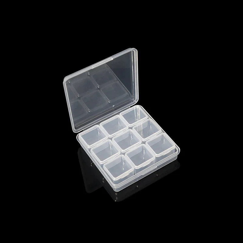 Plastic Box Mini 9 Box with Caps Travel Ring Necklace Jewelry Storage Organize Compartment Transparent Case Packaging Supplier