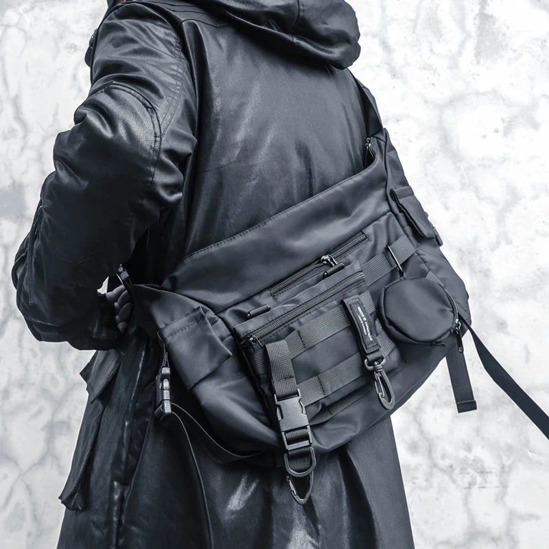 Men Messenger Bag Street Trendy Tactical Functional Shoulder Waterproof Bags Hip Hop Streetwear Oxford Bag