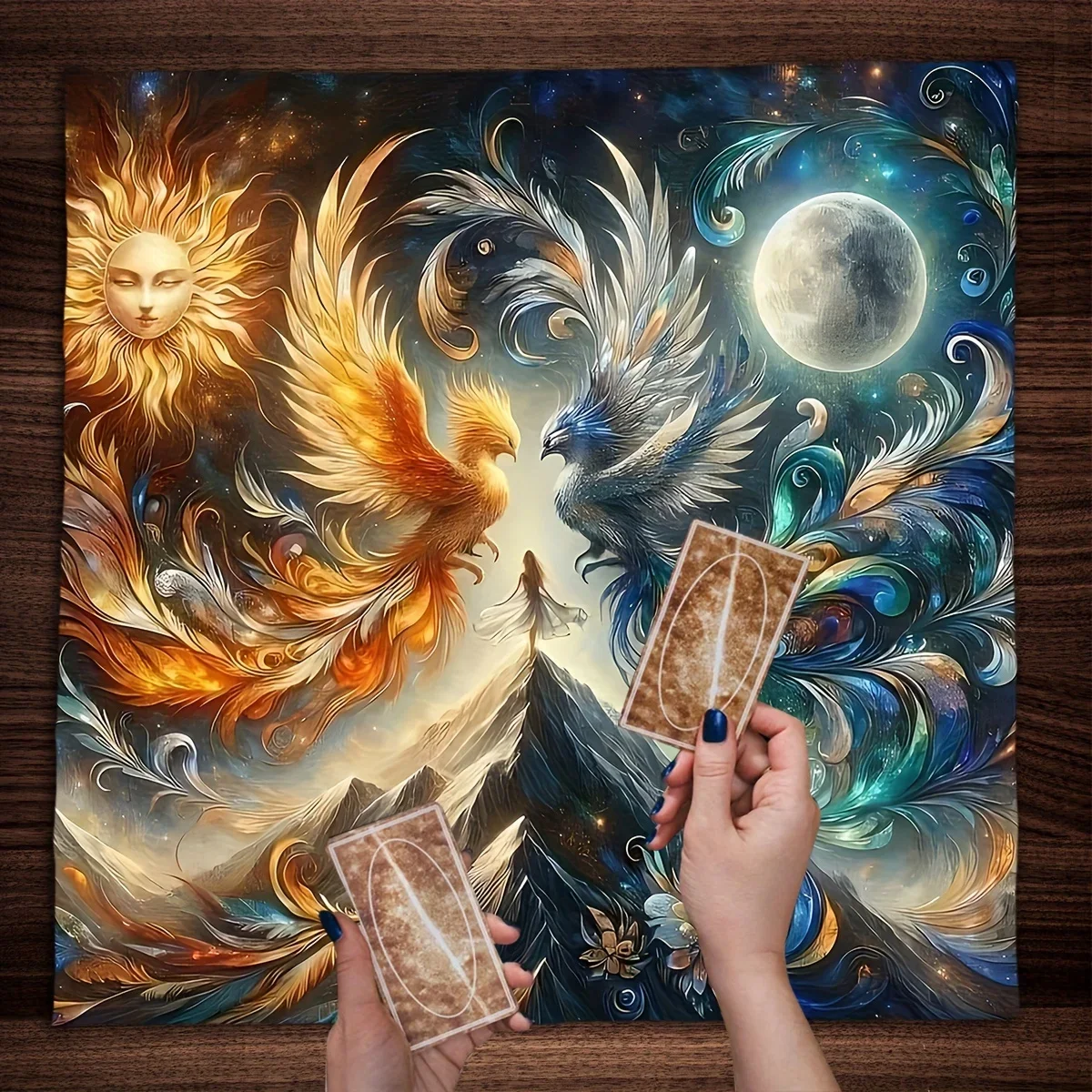 50/75/110/137cm Sun and Moon Tarot Magic Tablecloth Mat Gold Thread Divination Ceremony Metaphysical Salon Boho Decoration