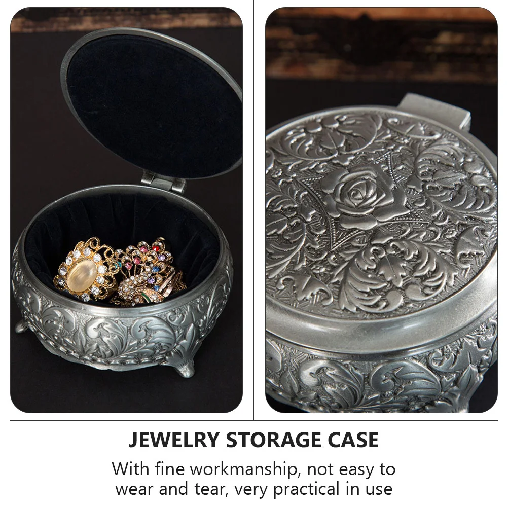 

1pc Jewelry Storage Box Vintage Portable Organizer For Earrings Rings Necklaces Bracelets Watches Alloy Case Travel Desktop