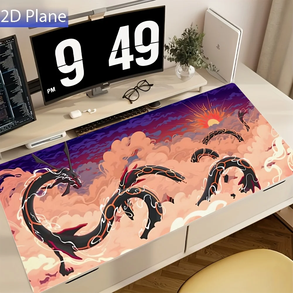 1pc Extra Large, Non-Slip Desk Mat, Mouse Pad, Featuring a Black And Red Dragon Pattern with Auspicious Clouds And Sunrise Design, Suitable for PC, Office