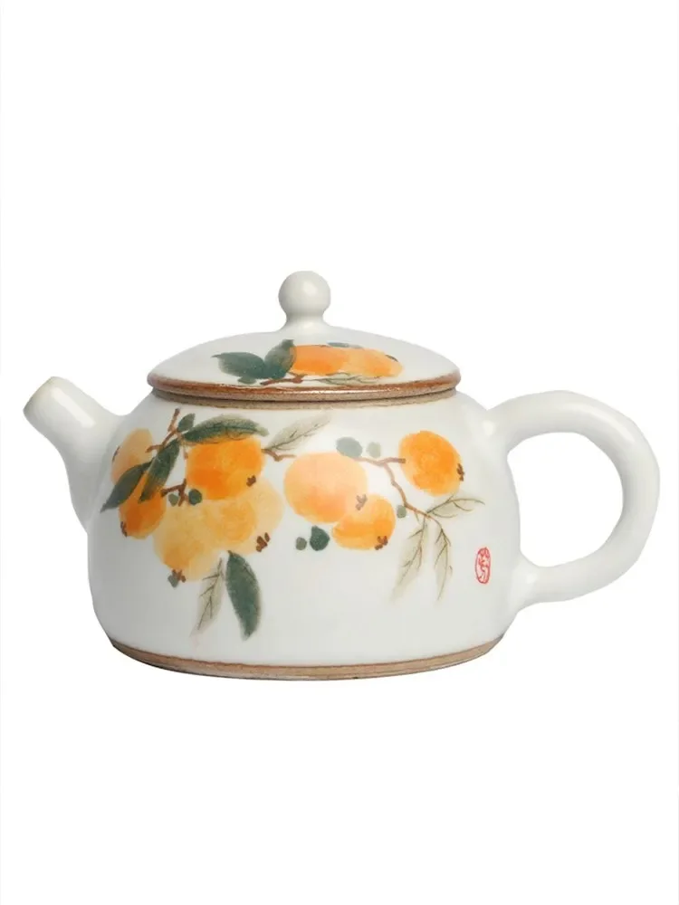 

Fangwu collection underglaze color pure hand-painted loquat tea pot single pot side ear pot ceramic kung fu tea set household fi