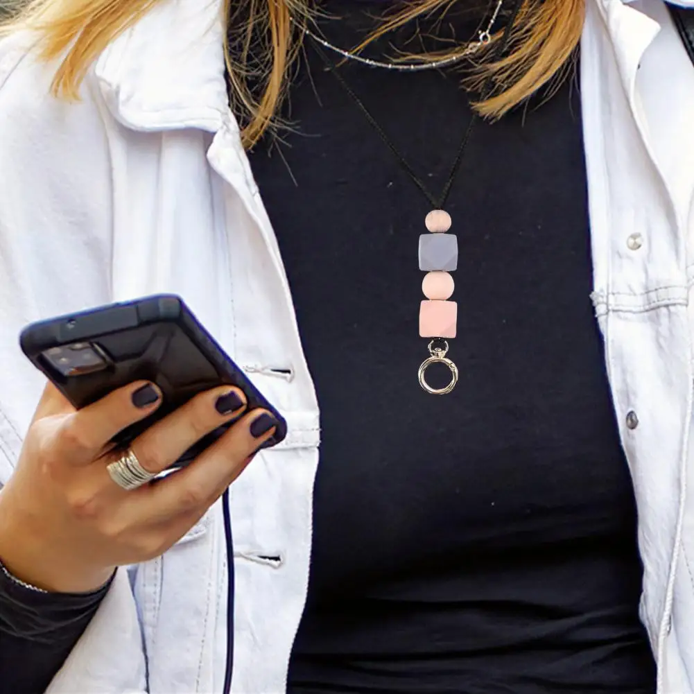 Hebilla de seguridad desmontable para identificación, cordón ajustable y llavero con cuentas, soporte giratorio para tarjeta de identificación, elegante para el trabajo