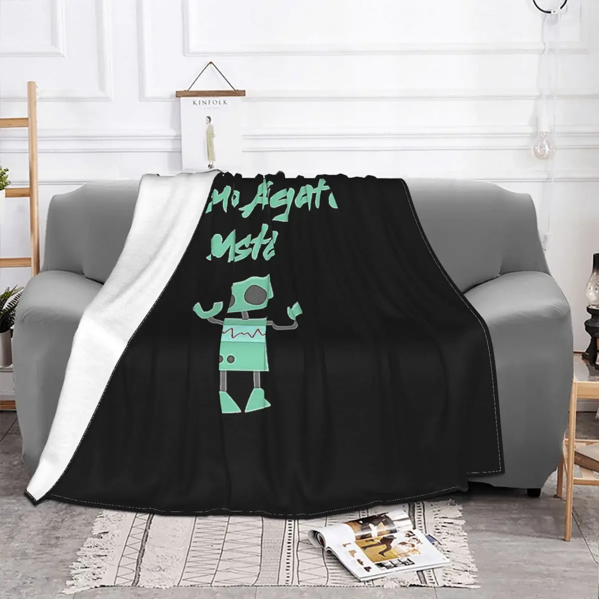 Domoed Arigato Mister Robot Ultra-Soft Micro Fleece Blanket Black Flannel Blanket