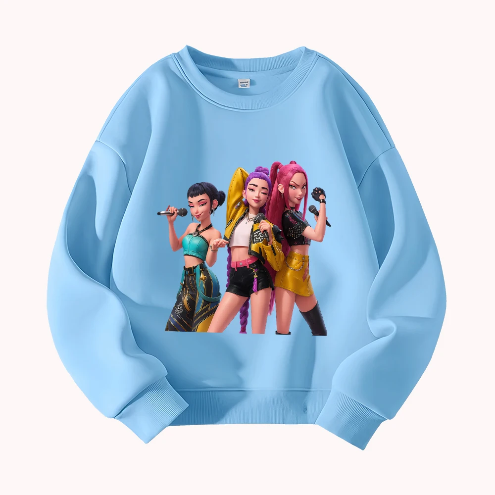 سويت شيرت نسائي كاجوال برقبة دائرية وأكمام طويلة وفضفاض من القطن بطباعة فرقة كارتونية