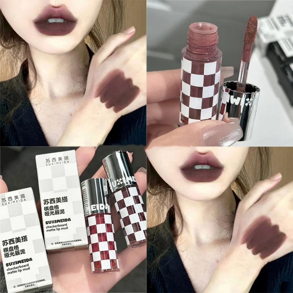 ماتي أحمر الشفاه فاسق أحمر داكن ملمع الشفاه مقاوم للماء دائم سموكي عارية الأرجواني ماتي أحمر الشفاه الشوكولاتة الطبيعية الشفاه تينت ماكياج #4