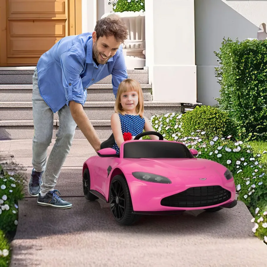 

12V Ride on Car Licensed Electric Vehicle with Remote Control LED Lights Builtin Music Adjustable Volume and Power Display Pink