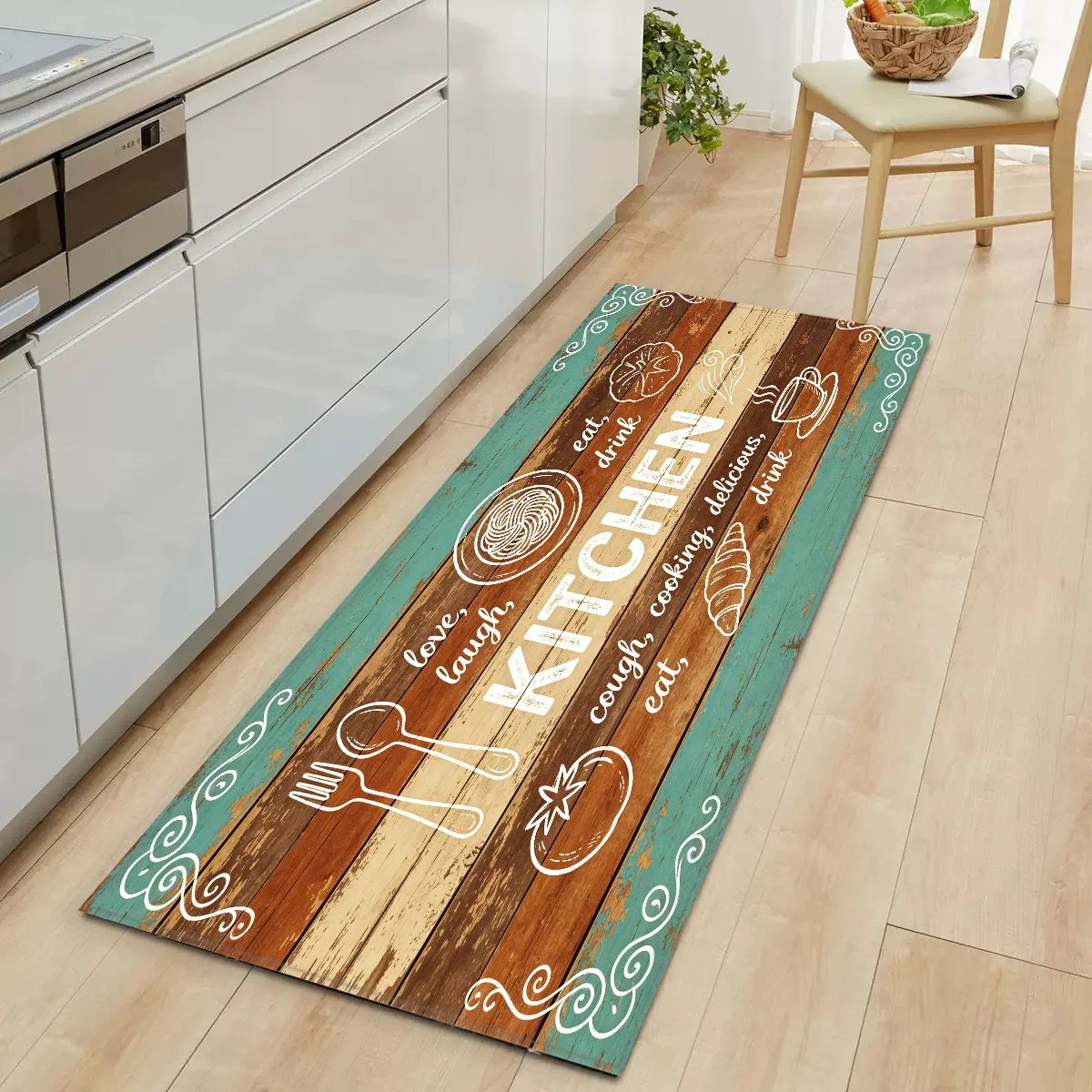 VIKAMA Black Chalkboard Kitchen Utensil Print Runner Mat Non Slip Oil Water Resistant Long Floor Mat for Kitchen Sink Home Decor