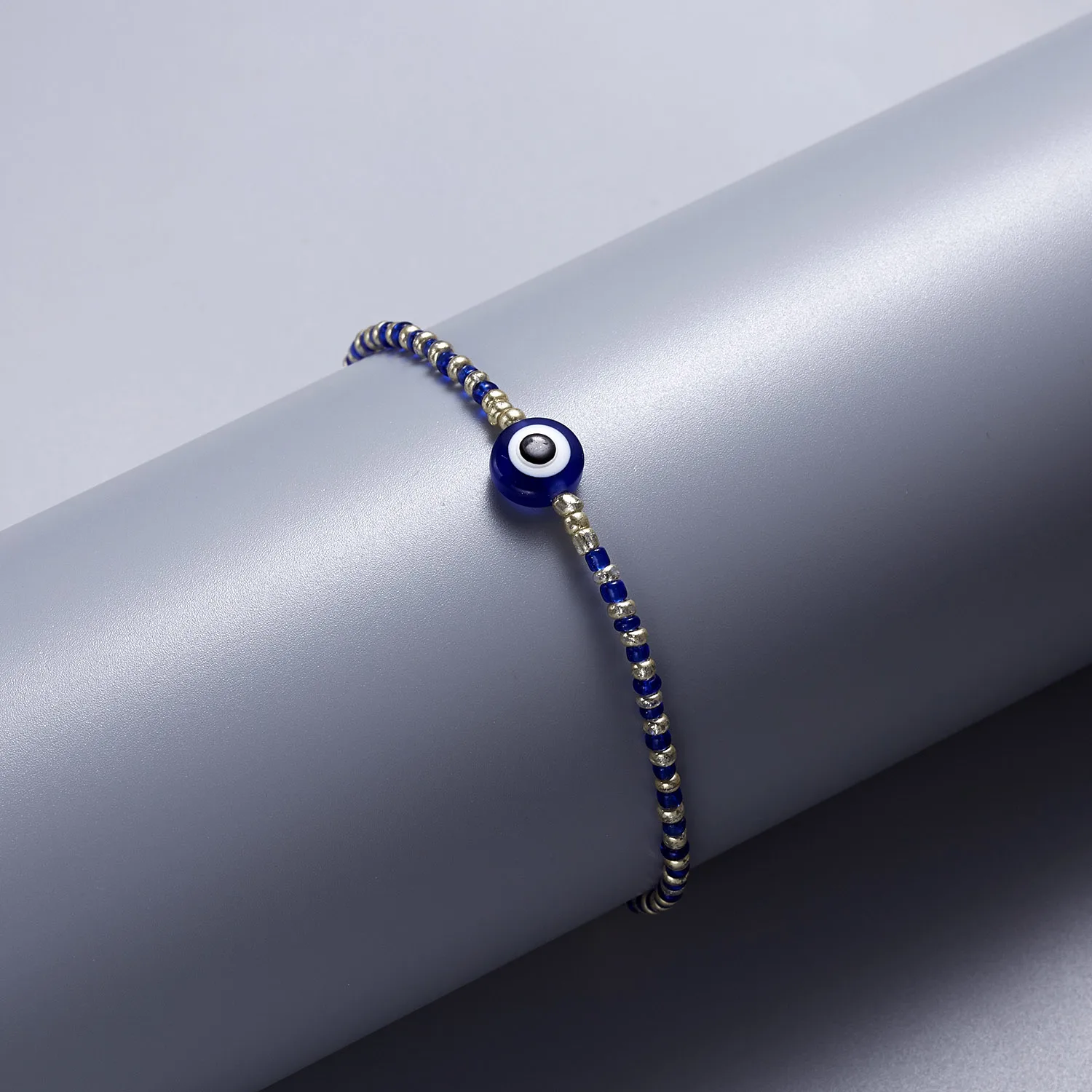 Exquisite Blue Evil Eyes Bracelet for Woman Turkish Lucky Simple Tiny String Beaded Alloy Bracelet Girl Charm Everyday Jewelry