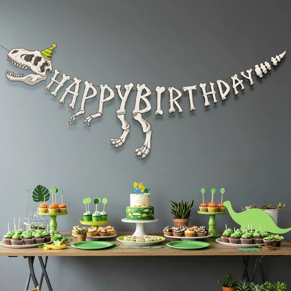 Fossil Dinosaurier Happy Birthday Banner Dinosaurier-Party-Dekorationen Dino Geburtstagsbanner Girlande für Kinder Jungen Babyparty-Zubehör – Detail 8