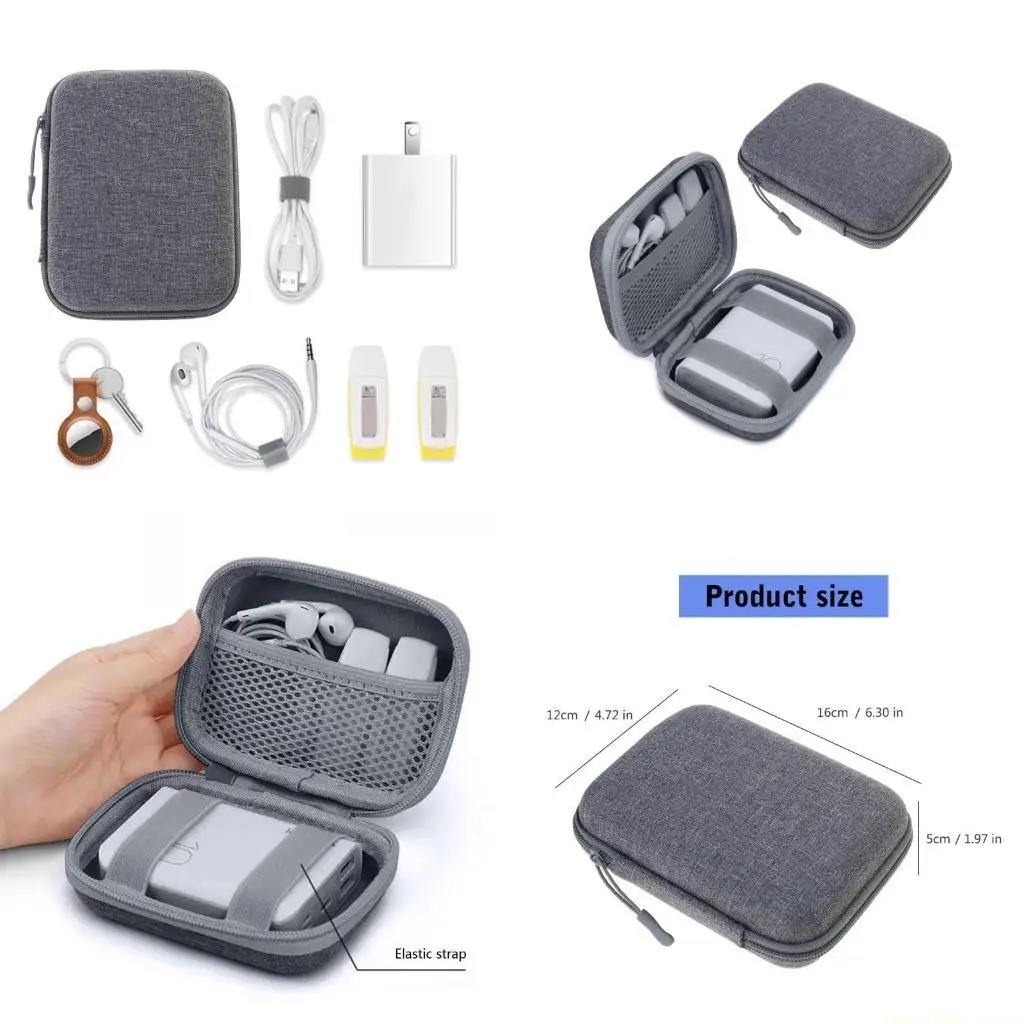 F62C EVA Waterproof Carrying Case Storage Cable Management Bag for Headphones and Chargers