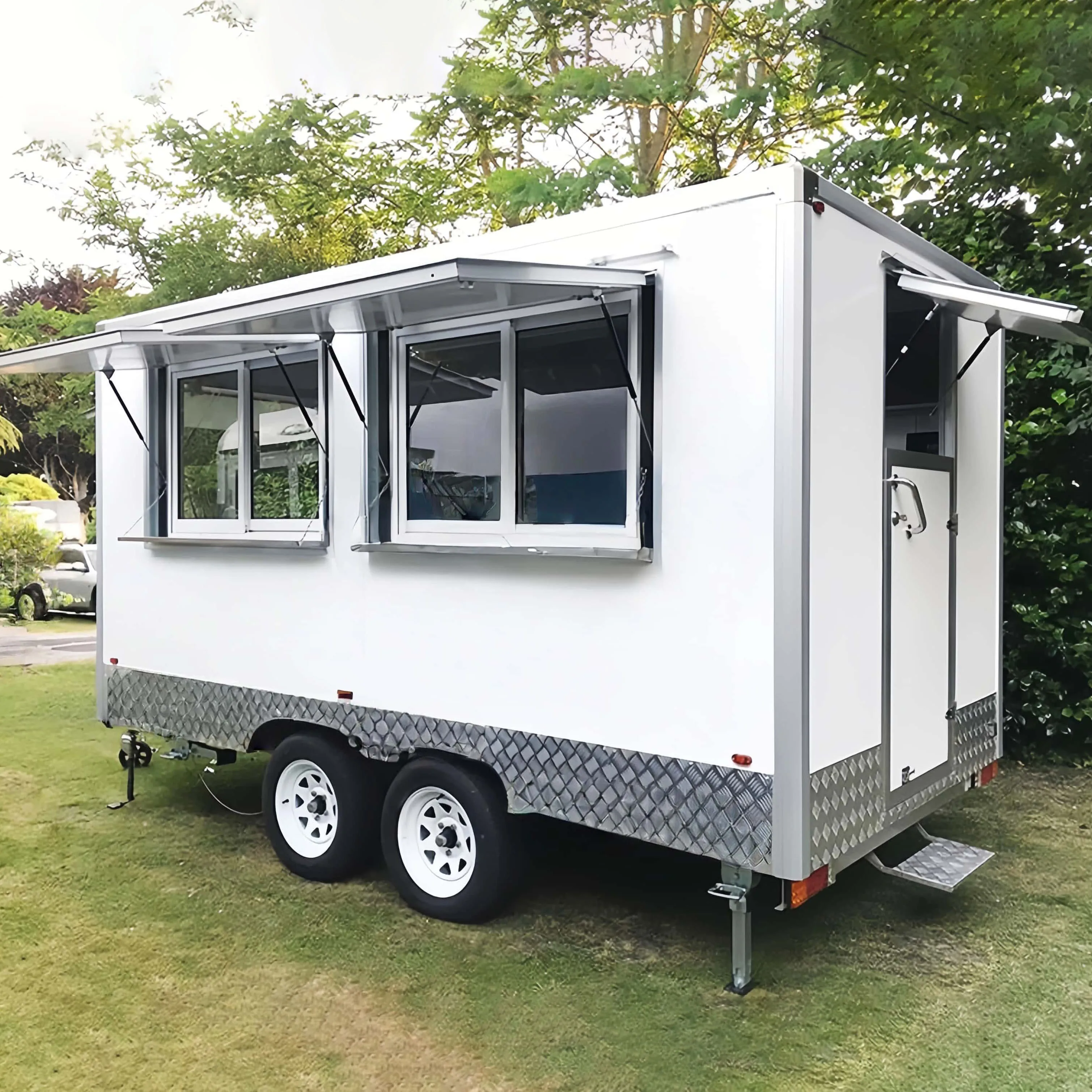 

Customzied Stainless Steel Food Truck Trailer Square Food Trailer Outdoor Mobile Kitchen Shopping Cart