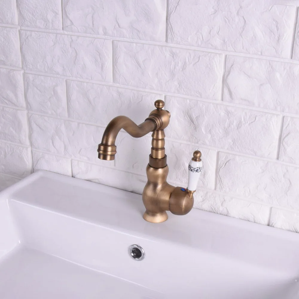 

Deck Mounted Kitchen Vessel Sink Sink / Antique Brass Bathroom Basin Mixer Tap Sink Swivel Spout Vanity Faucet tsh120