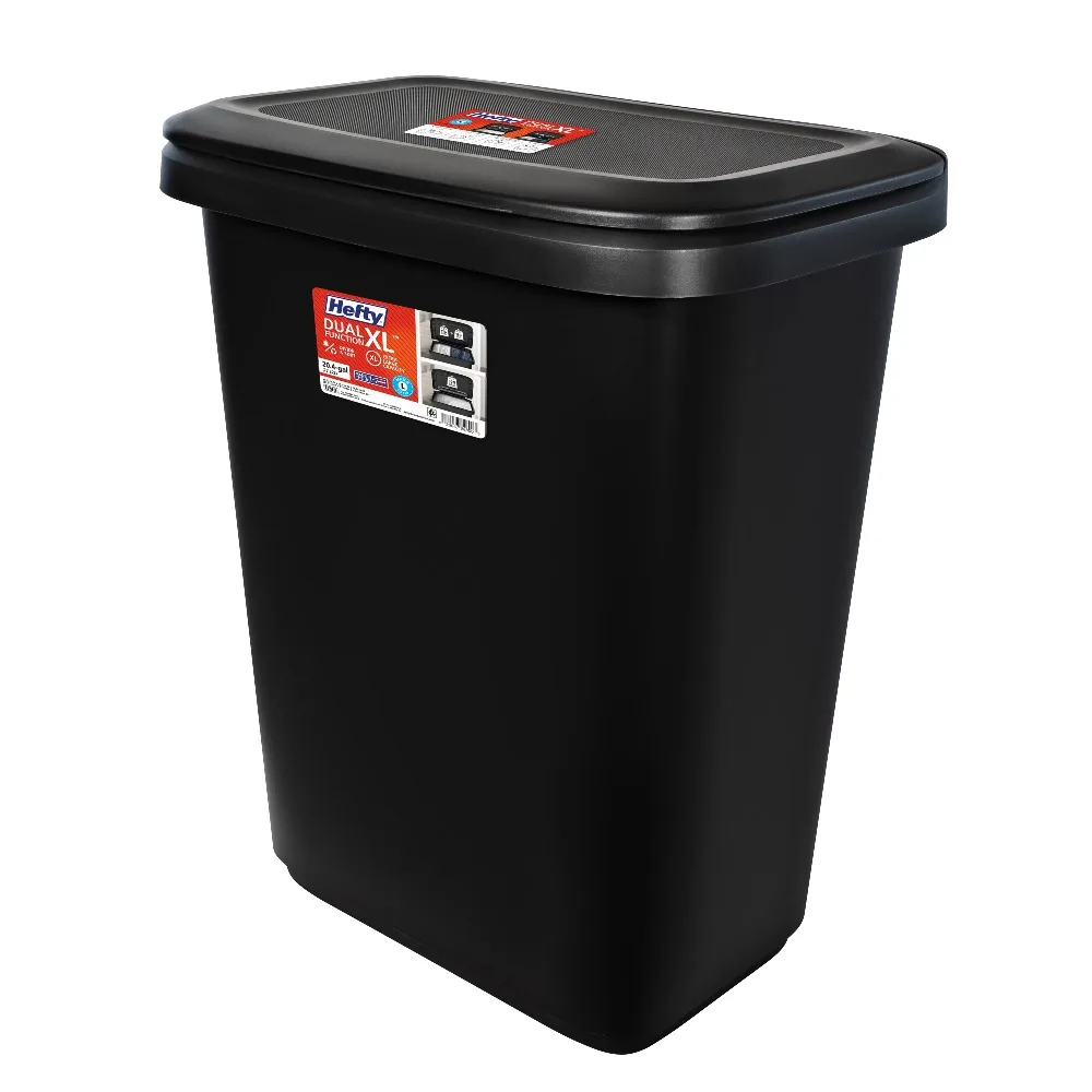 20.4 Gallon Trash Can, Plastic Dual Function Divided Extra Large Kitchen Trash Can, Black