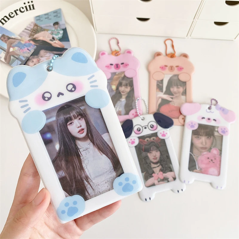 Kawaii Animal Kpop Photocards Holder Idol Cards Display Case Kpop Card Cover Sleeves Student Bag Hanging Pendants